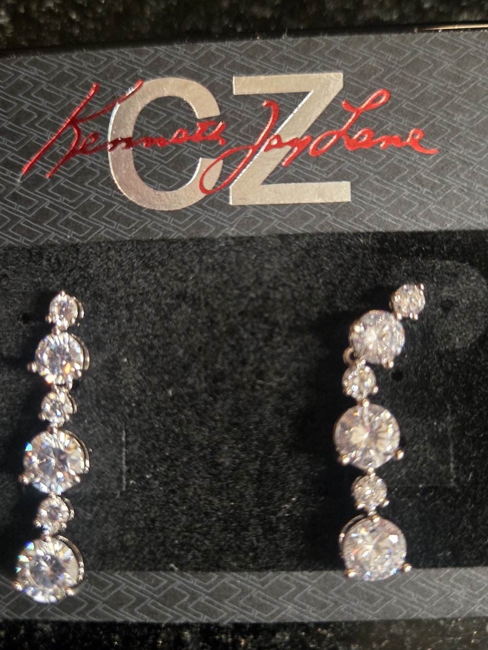 Kenneth Jay Lane Silver Crystal Graduated Drop Earrings